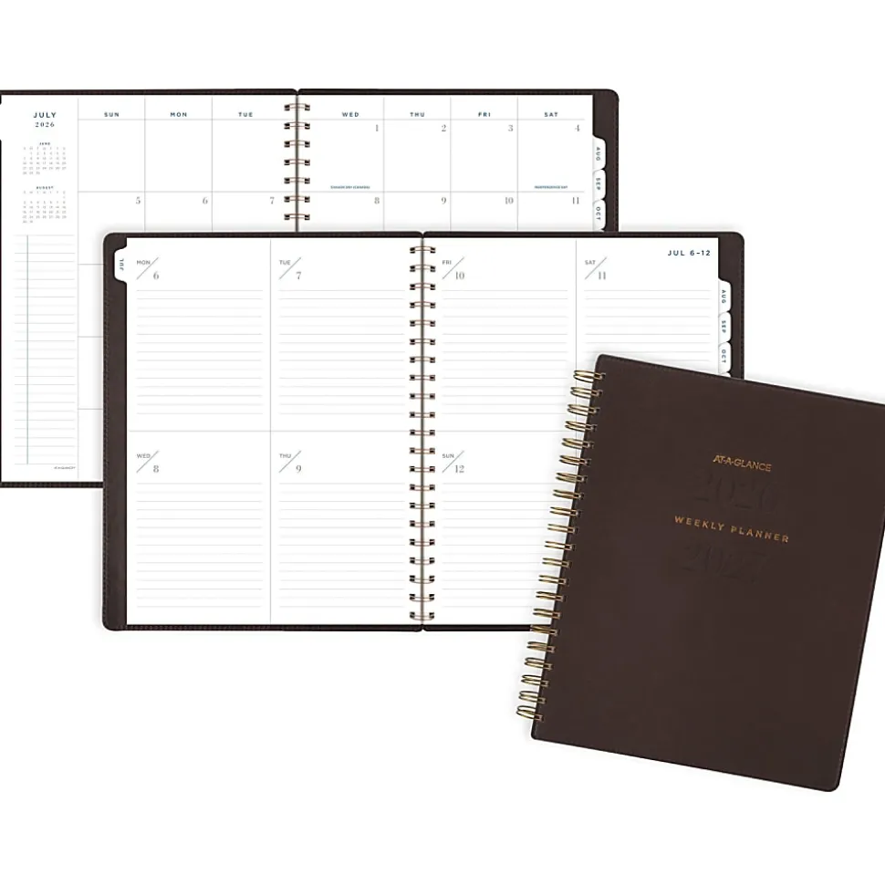 AT-A-GLANCE® Signature Collection Academic 2026-2027 Weekly Monthly Planner, Brown, Large, 8 1/2" x 11"