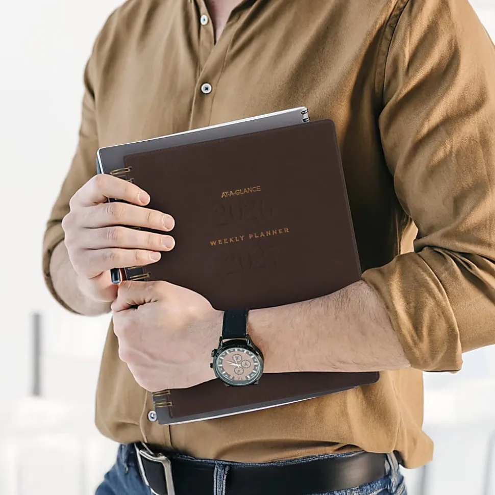 AT-A-GLANCE® Signature Collection Academic 2026-2027 Weekly Monthly Planner, Brown, Large, 8 1/2" x 11"