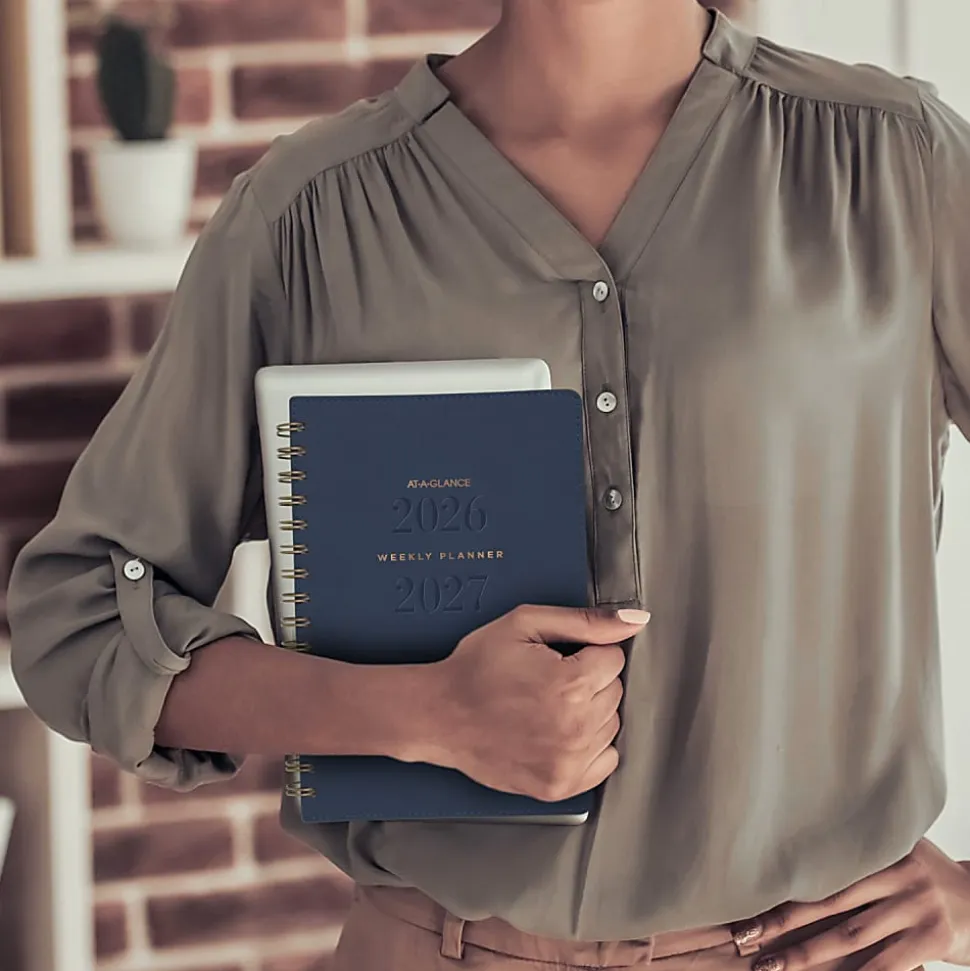 AT-A-GLANCE® Signature Collection Academic 2026-2027 Weekly Monthly Planner, Navy, Small, 5" x 8"