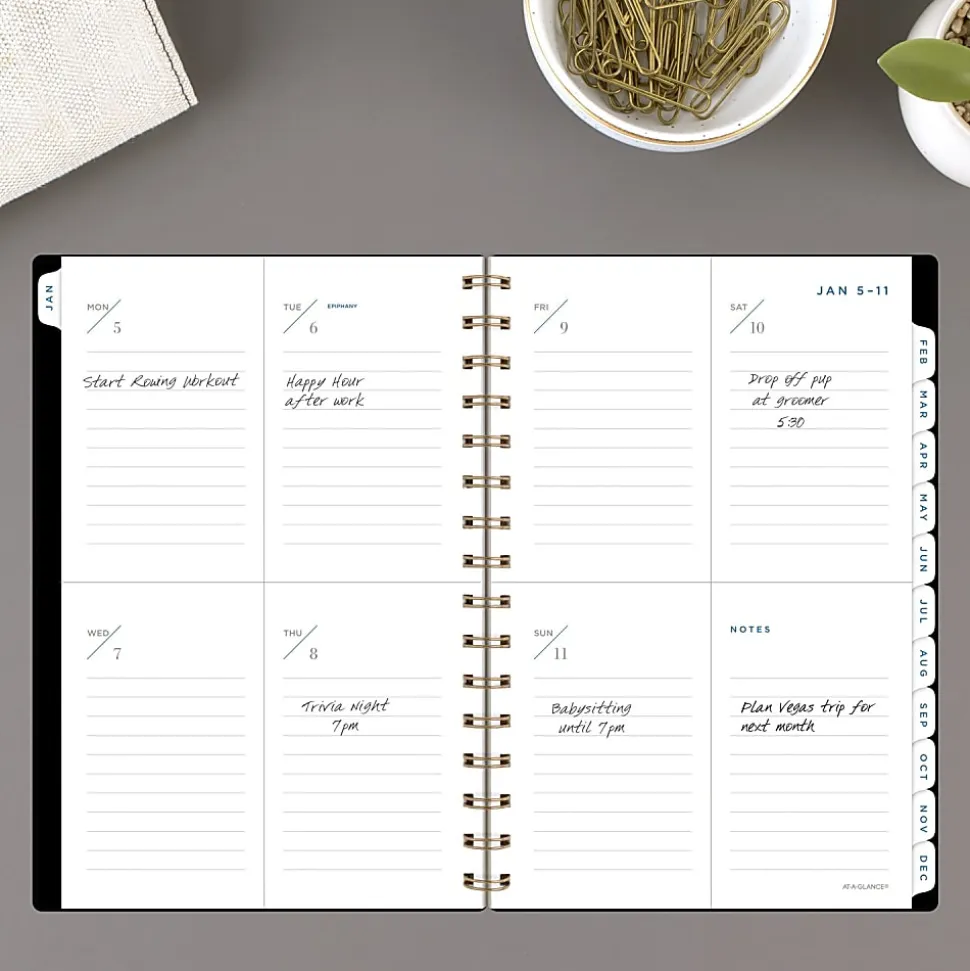 AT-A-GLANCE® Signature Lite 2026 Weekly Monthly Planner, Black, Small, 5 1/2" x 8 1/2"