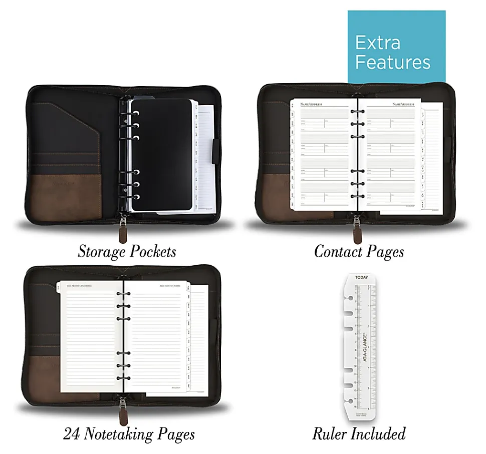AT-A-GLANCE® Simulated Leather Starter Set With Daily/Weekly Planning Pages, Distressed Brown
