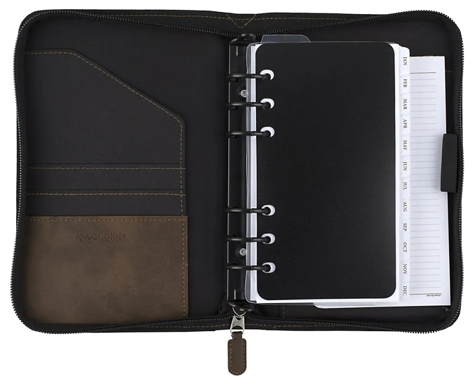 AT-A-GLANCE® Simulated Leather Starter Set With Daily/Weekly Planning Pages, Distressed Brown