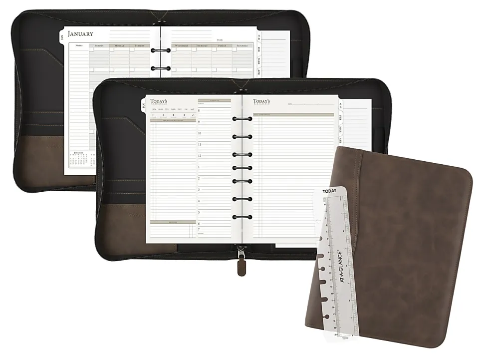 At-A-Glance® Simulated Leather Appointment Planner Starter Set, 8-1/2" x 5-1/2", Distressed Brown, Undated