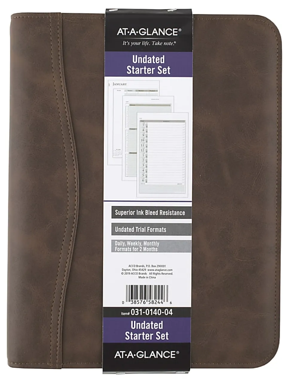 At-A-Glance® Simulated Leather Appointment Planner Starter Set, 8-1/2" x 5-1/2", Distressed Brown, Undated