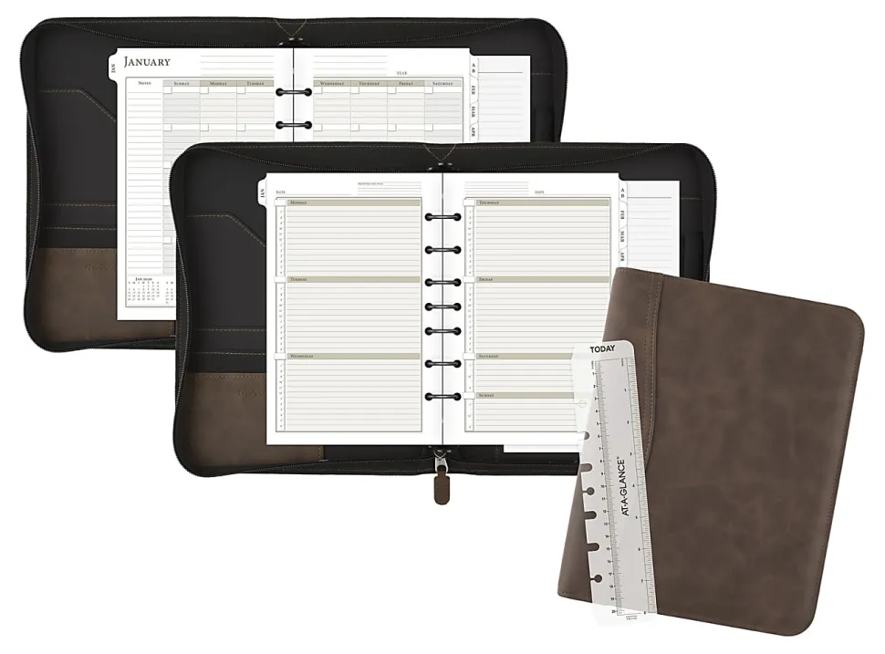 At-A-Glance® Simulated Leather Appointment Planner Starter Set, 8-1/2" x 5-1/2", Distressed Brown, Undated