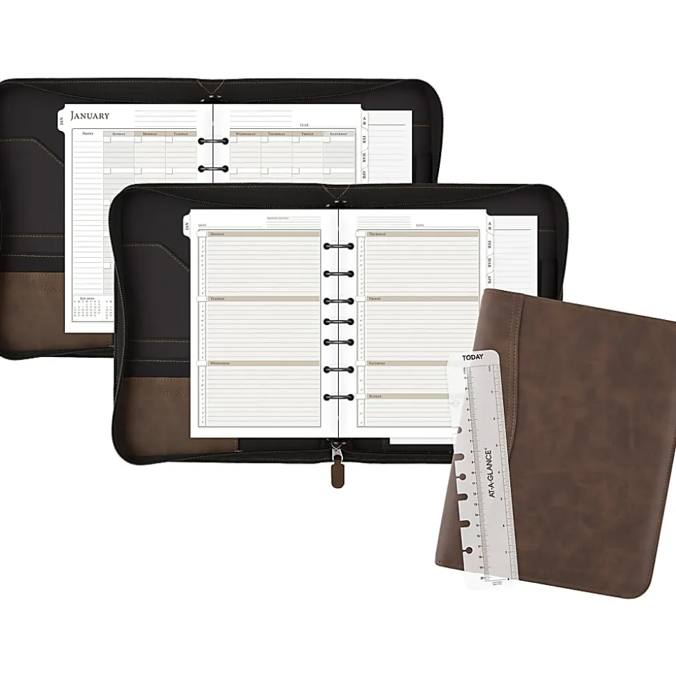 At-A-Glance® Simulated Leather Appointment Planner Starter Set, 8-1/2" x 5-1/2", Distressed Brown, Undated