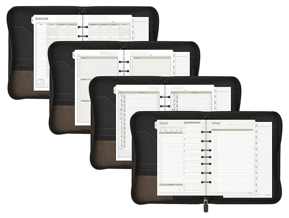 At-A-Glance® Simulated Leather Appointment Planner Starter Set, 8-1/2" x 5-1/2", Distressed Brown, Undated