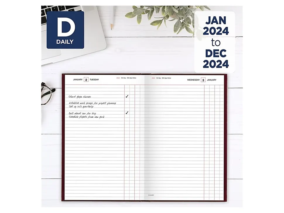 2024 AT-A-GLANCE® Standard Daily Diary, Journal Ruled, 7-3/4" x 12", Red, January to December 2024, SD37713