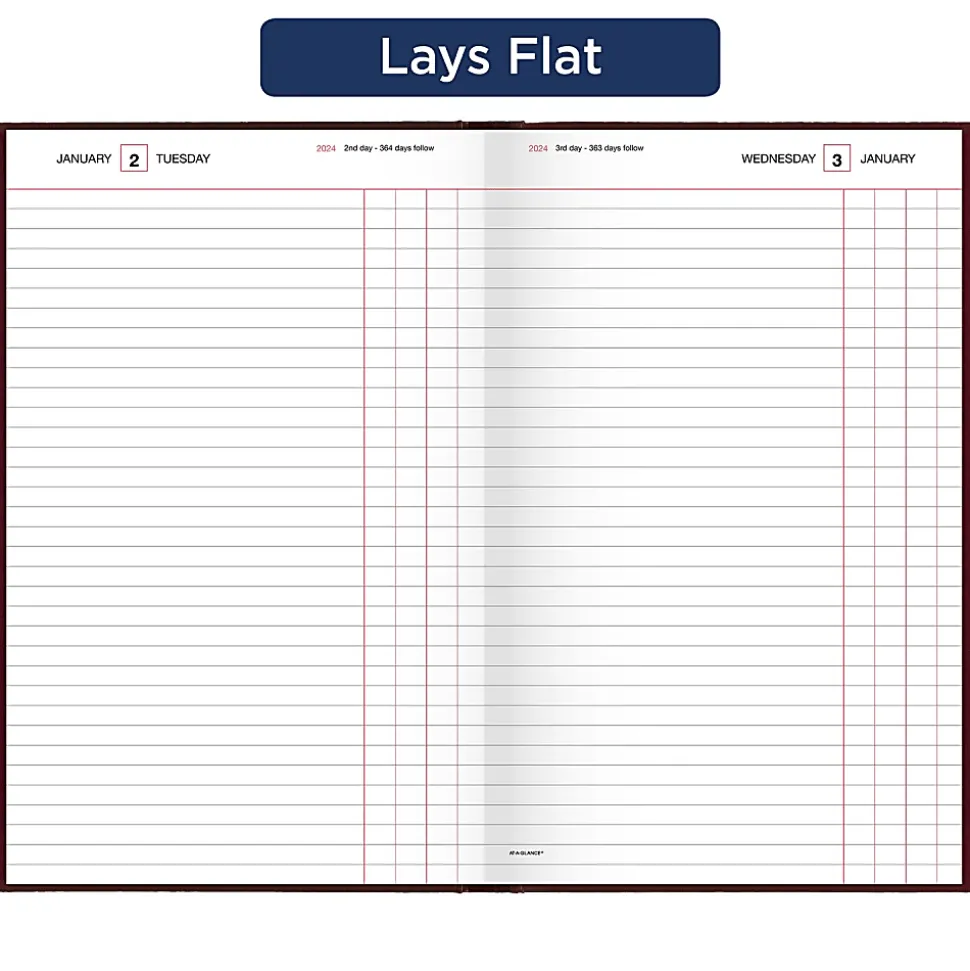 2024 AT-A-GLANCE® Standard Daily Diary, Journal Ruled, 7-3/4" x 12", Red, January to December 2024, SD37713
