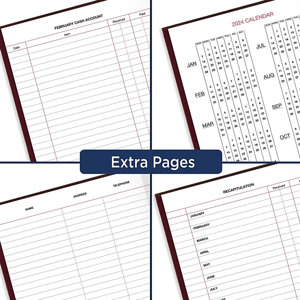 2024 AT-A-GLANCE® Standard Daily Diary, Journal Ruled, 7-3/4" x 12", Red, January to December 2024, SD37713