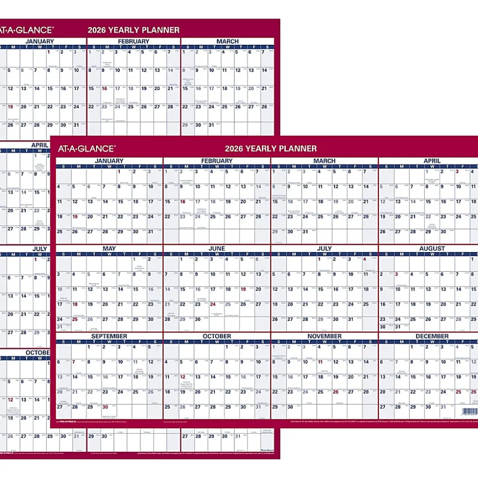 AT-A-GLANCE® 2026 Vertical Horizontal Reversible Erasable Yearly Wall Calendar, Large, 24" x 36"