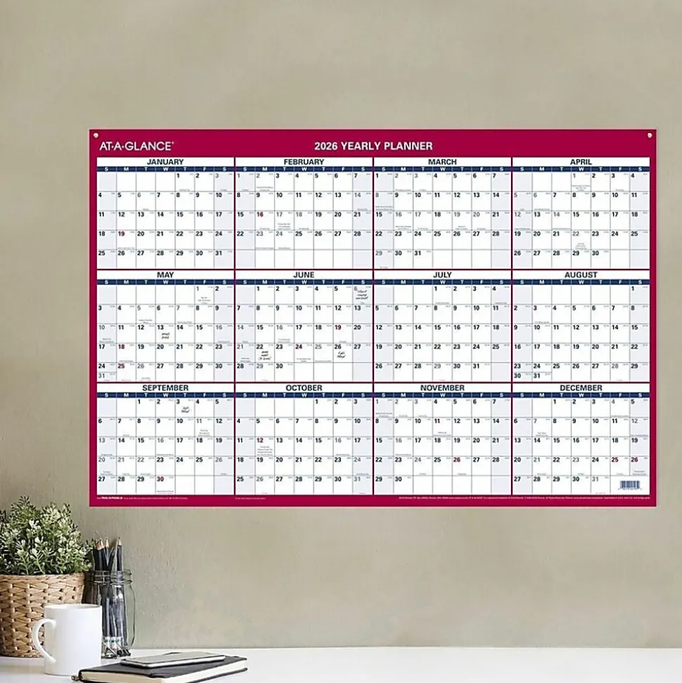 AT-A-GLANCE® 2026 Vertical Horizontal Reversible Erasable Yearly Wall Calendar, Large, 24" x 36"