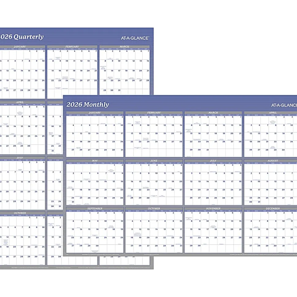 AT-A-GLANCE® 2026 Vertical Horizontal Reversible Erasable Yearly Wall Calendar, Blue, Extra Large, 48" x 32"