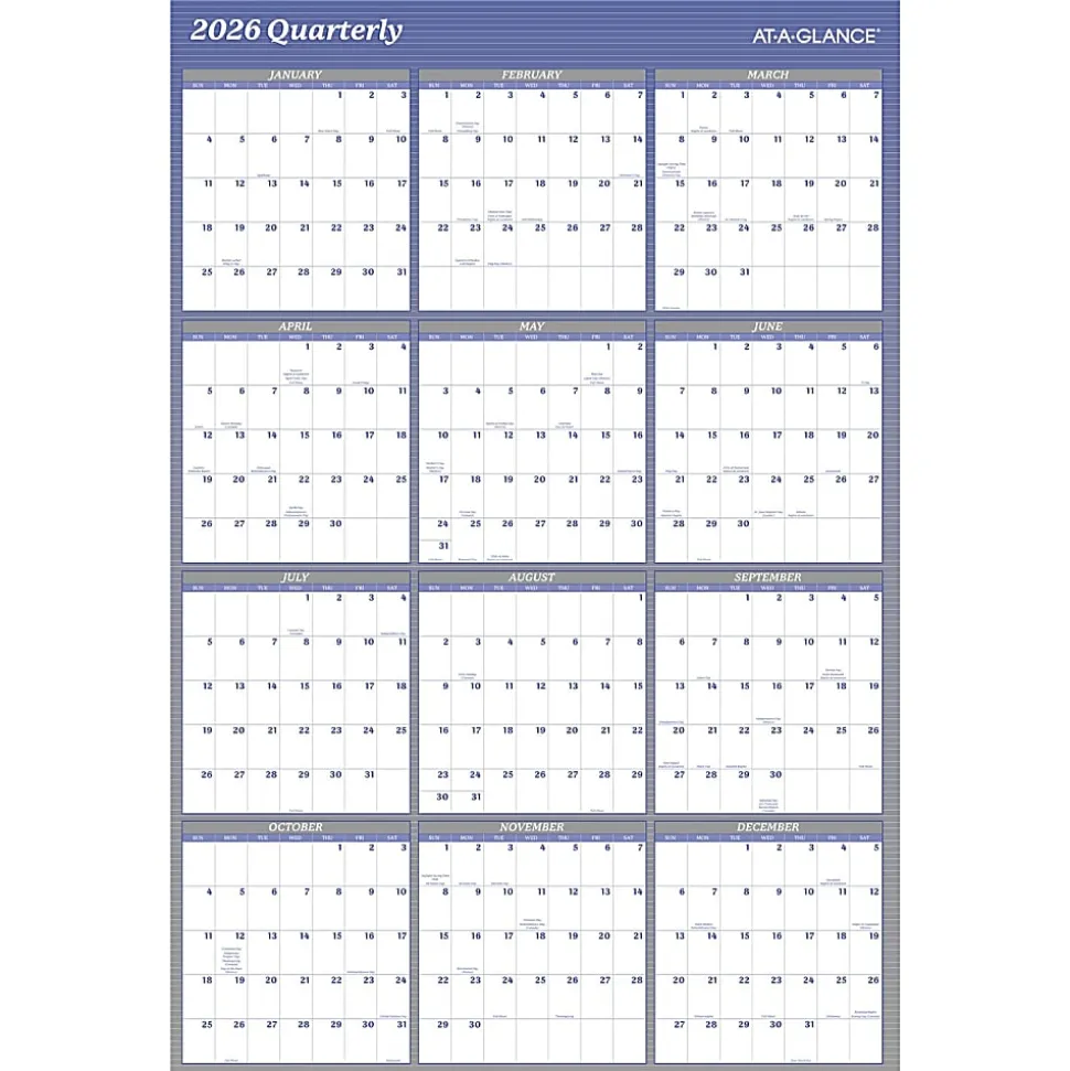 AT-A-GLANCE® 2026 Vertical Horizontal Reversible Erasable Yearly Wall Calendar, Blue, Extra Large, 48" x 32"