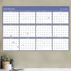 AT-A-GLANCE® 2026 Vertical Horizontal Reversible Erasable Yearly Wall Calendar, Blue, Extra Large, 48