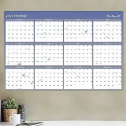 AT-A-GLANCE® 2026 Vertical Horizontal Reversible Erasable Yearly Wall Calendar, Blue, Extra Large, 48