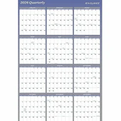 AT-A-GLANCE® 2026 Vertical Horizontal Reversible Erasable Yearly Wall Calendar, Blue, Extra Large, 48