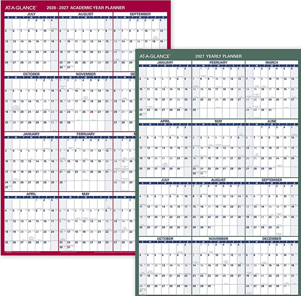 AT-A-GLANCE® Vertical Reversible Erasable Academic and Regular Year 2026-2027 Wall Calendar, Large, 36" x 24"