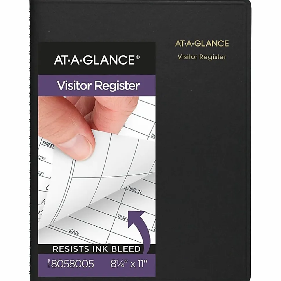 AT-A-GLANCE® Visitor Register Book, 8 1/2" x 11", Black