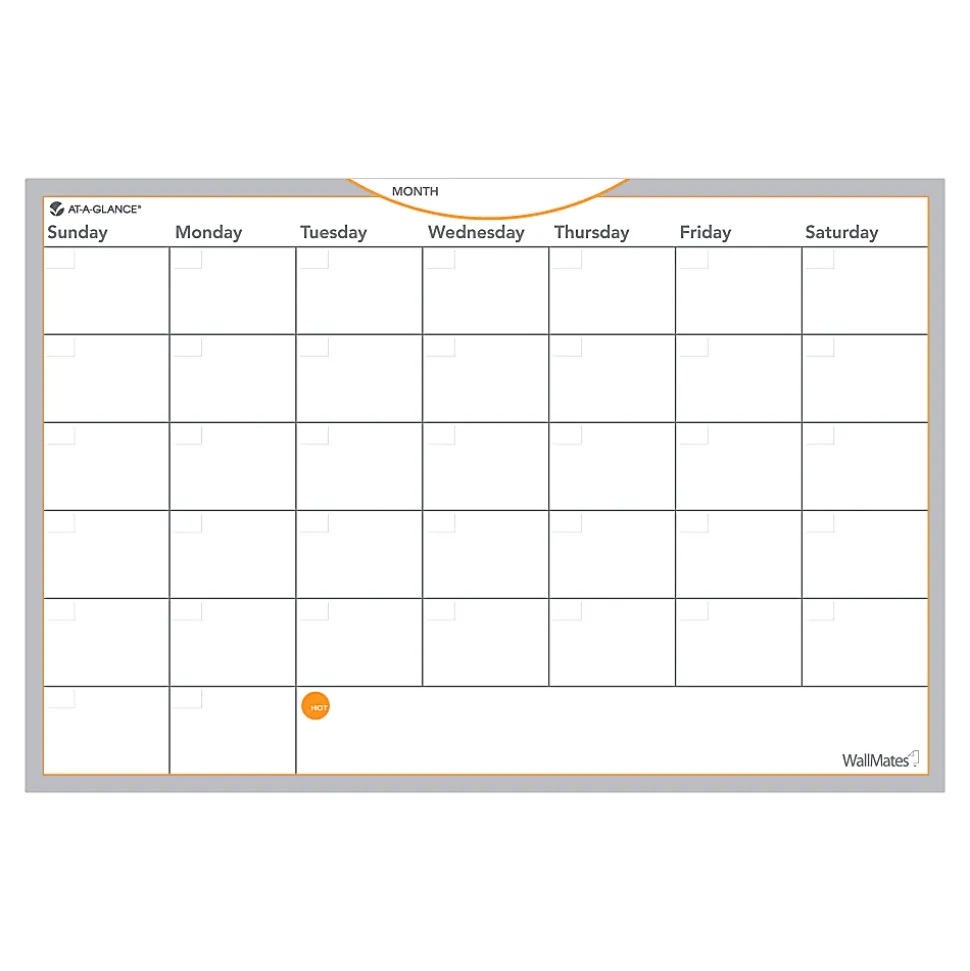 AT-A-GLANCE® WallMates™ Non-Magnetic Dry-Erase Whiteboard Calendar Surface, 12" x 18", Monthly Undated
