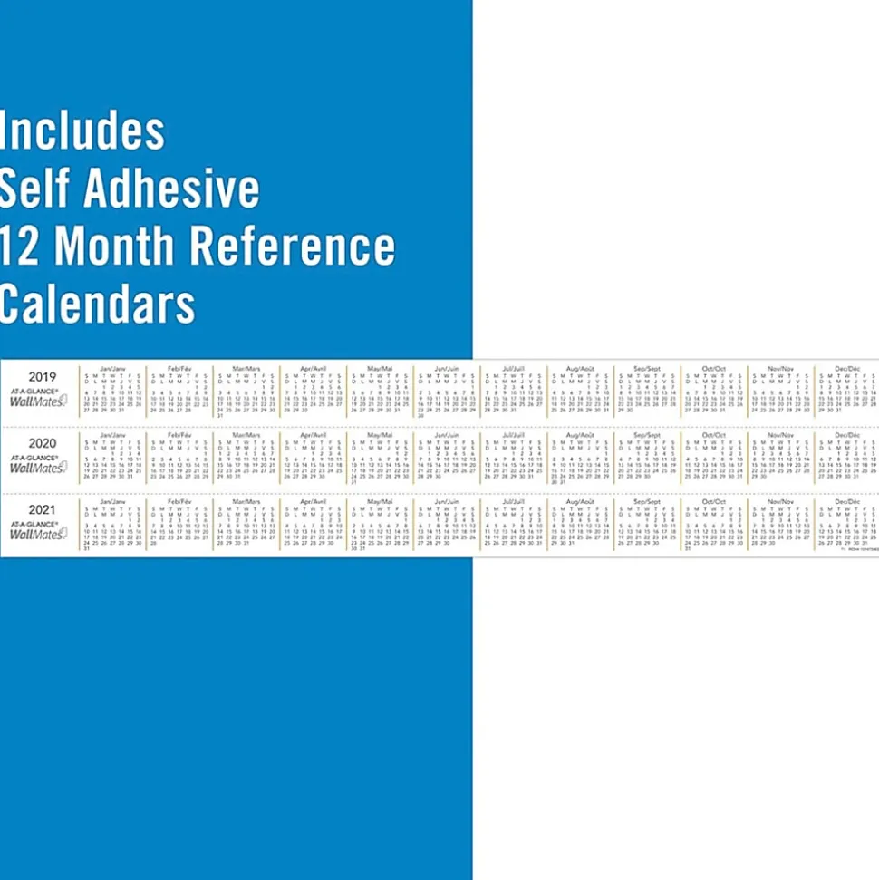 AT-A-GLANCE® WallMates™ Non-Magnetic Dry-Erase Whiteboard Calendar Surface, 12" x 18", Monthly Undated
