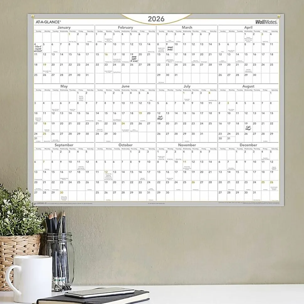 AT-A-GLANCE® 2026 WallMates Self-Adhesive Dry-Erase Yearly Calendar, Large, 24" x 18"