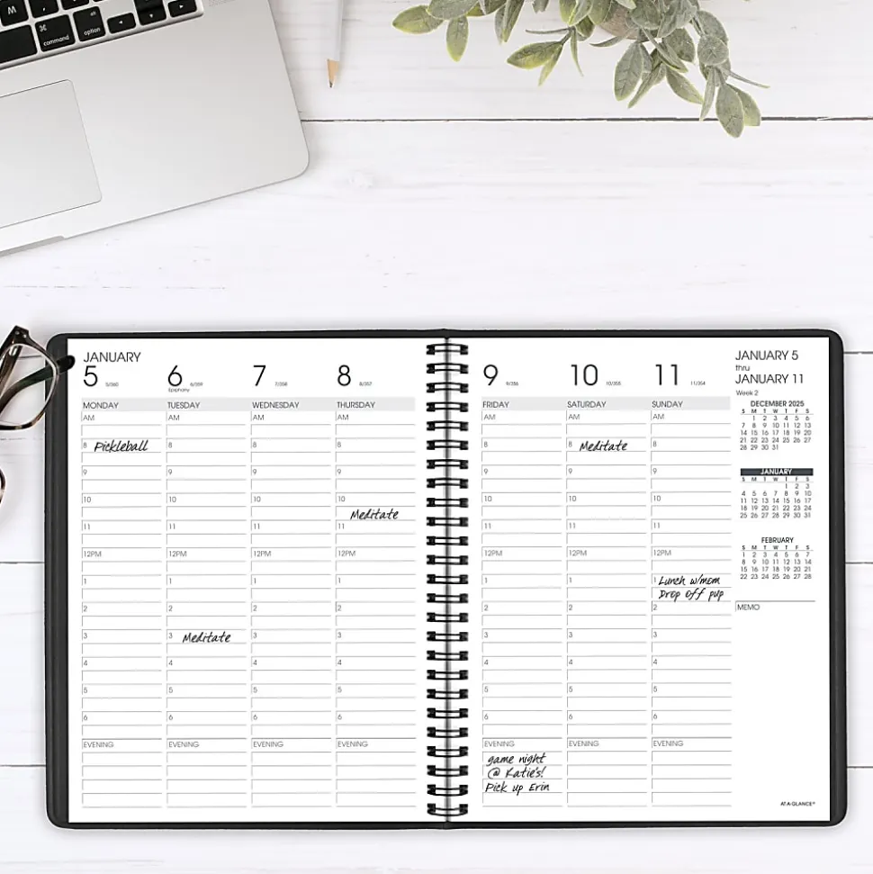 AT-A-GLANCE® 2026 Weekly Hourly Appointment Book Planner, Black, Medium, 7" x 8 3/4"