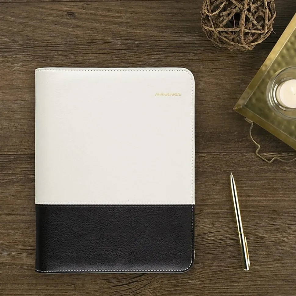 AT-A-GLANCE® Weekly/Monthly Faux Leather Fashion Starter Set Planner, 5 1/2" x 8 1/2", Black/Cream