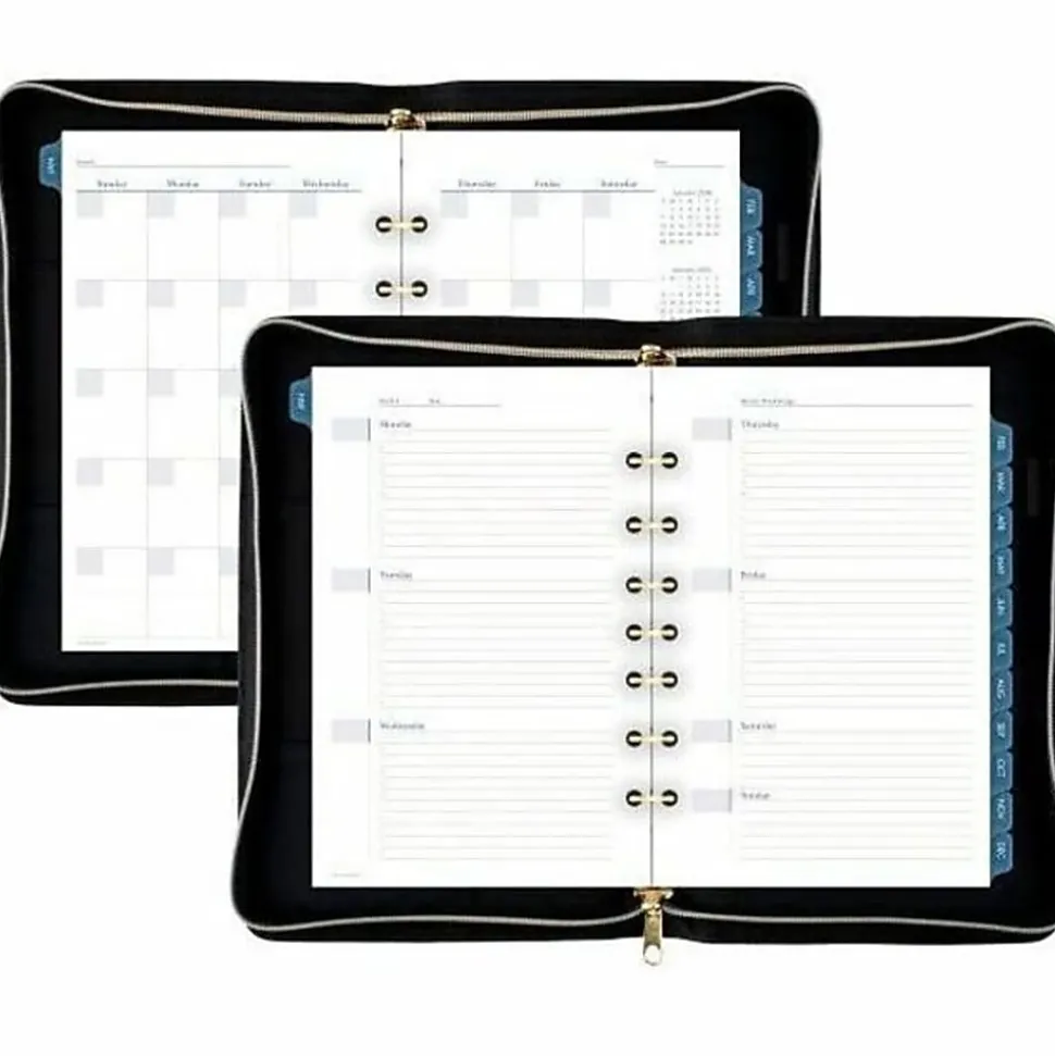 AT-A-GLANCE® Weekly/Monthly Faux Leather Fashion Starter Set Planner, 5 1/2" x 8 1/2", Black/Cream