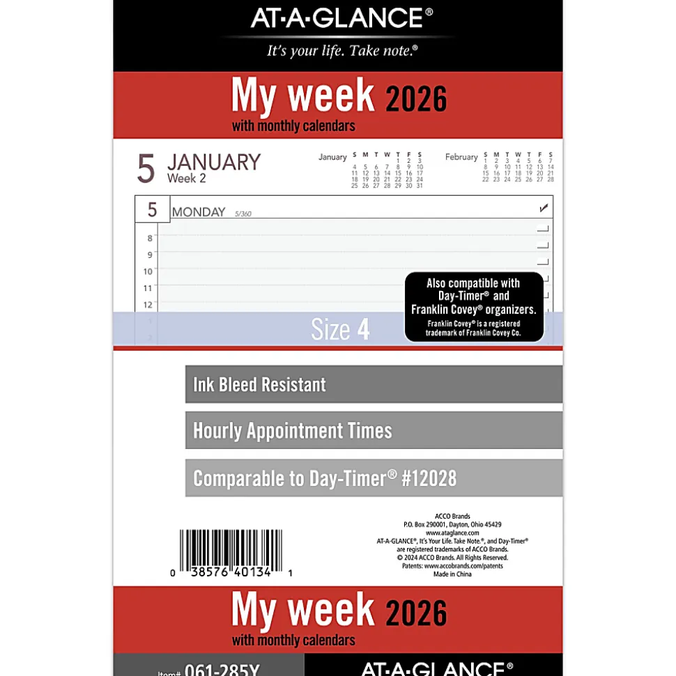 AT-A-GLANCE® 2026 Weekly Planner Refill, Loose-Leaf, Desk Size, 5 1/2" x 8 1/2"