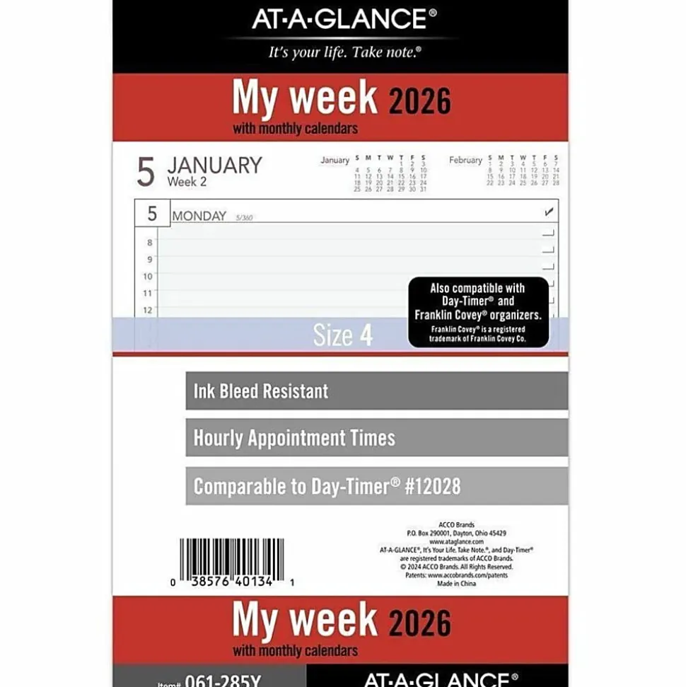 AT-A-GLANCE® 2026 Weekly Planner Refill, Loose-Leaf, Desk Size, 5 1/2" x 8 1/2"