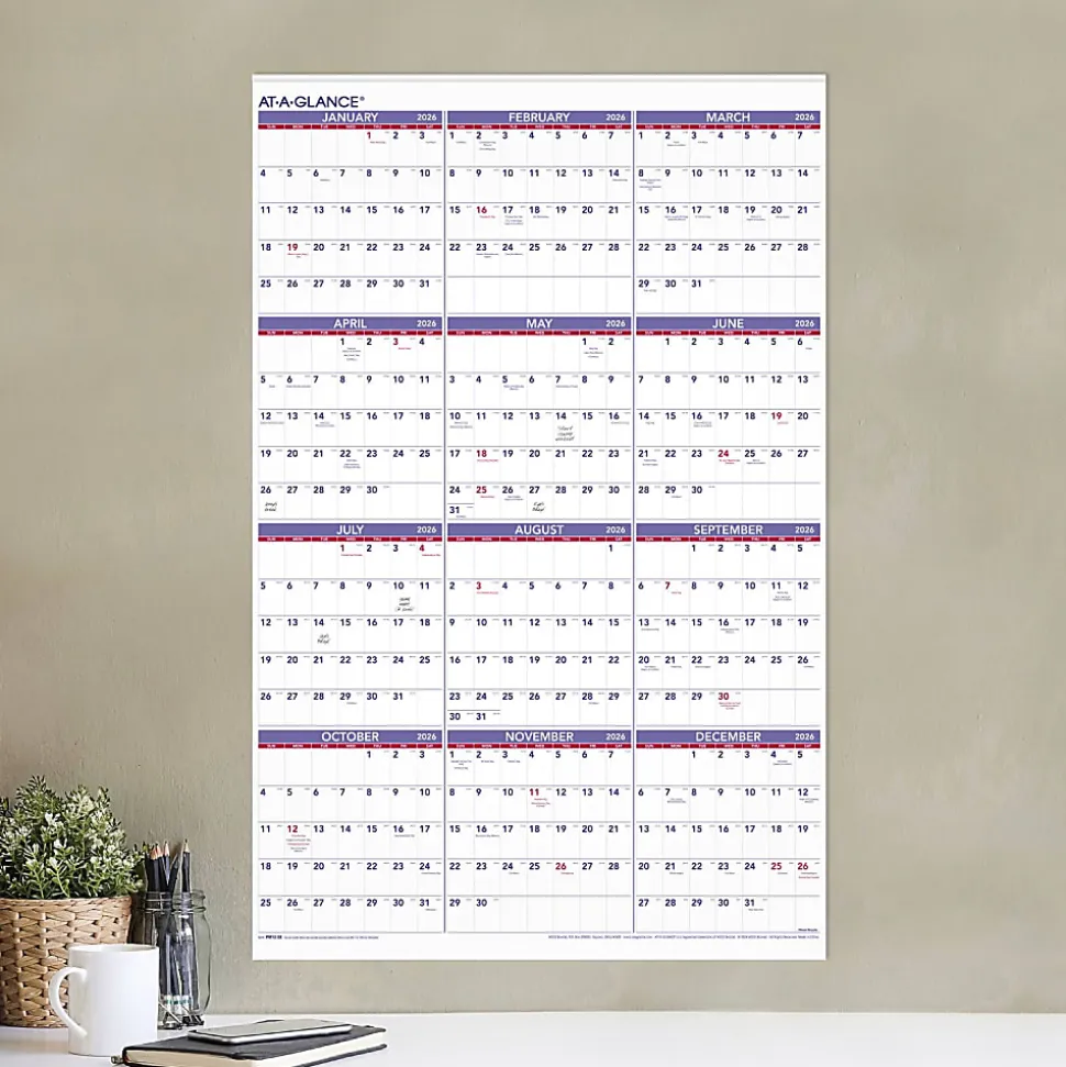 AT-A-GLANCE® 2026 Yearly Wall Calendar, Extra Large, 24" x 36"