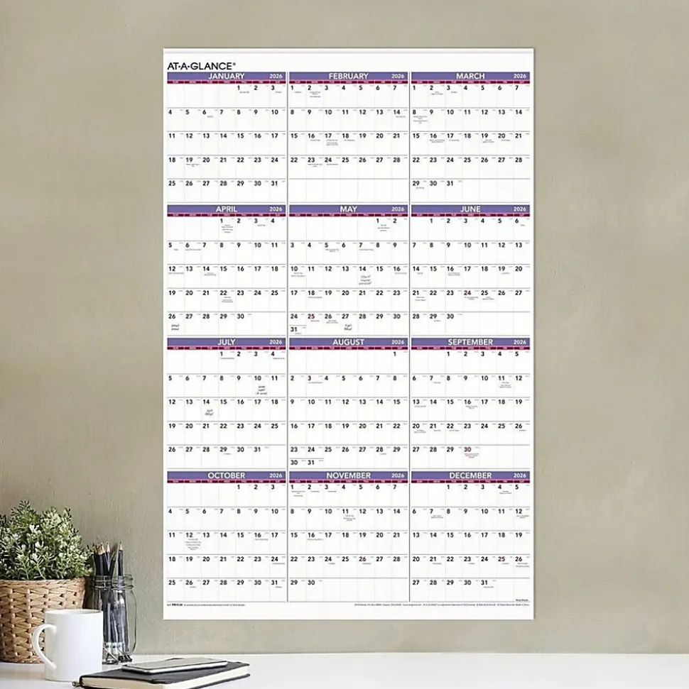 AT-A-GLANCE® 2026 Yearly Wall Calendar, Extra Large, 24" x 36"