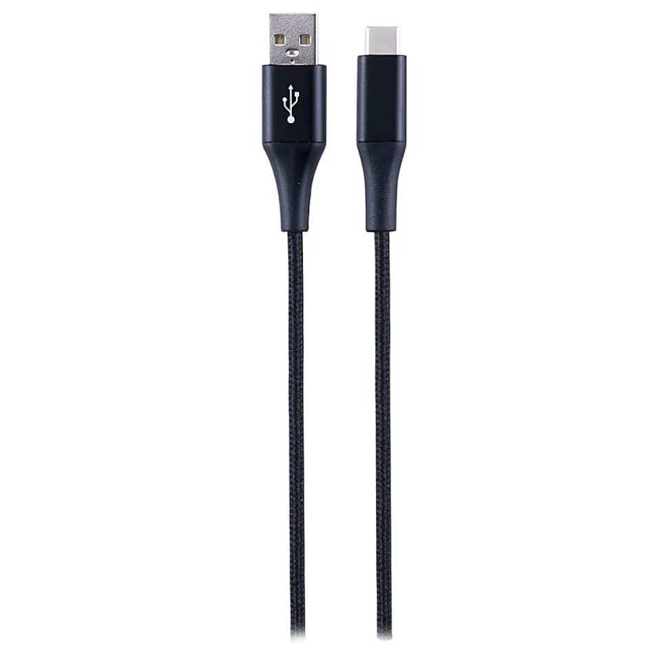 Ativa® Braided USB Type-C Charge And Sync Cable, 6", Black, 45839