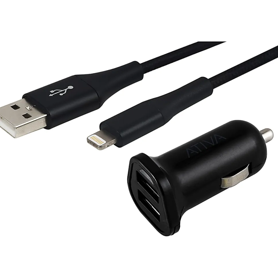 Ativa Charging Pack, Car Charger, 2 USB 2.4A, USB A-Lighting Cable