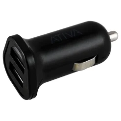 Ativa® Dual USB Port Vehicle Charger, Black, 45863