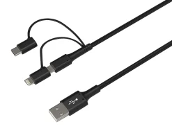 Ativa® 3-in-1 Micro, USB-C & Lightning Cable, 6', Black