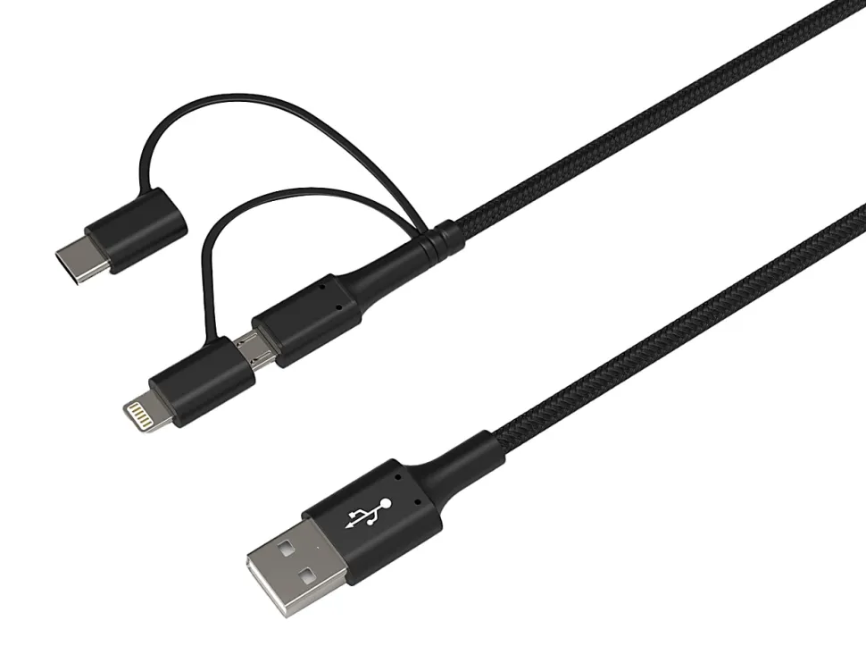 Ativa® 3-in-1 Micro, USB-C & Lightning Cable, 6', Black