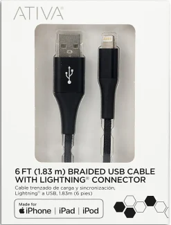 Ativa® Lightning Cable, 6', Black, 45381