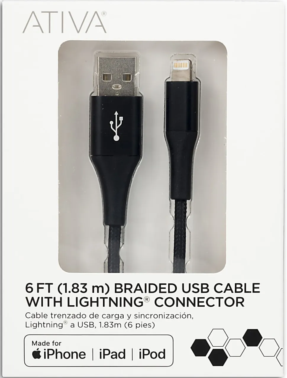 Ativa® Lightning Cable, 6', Black, 45381