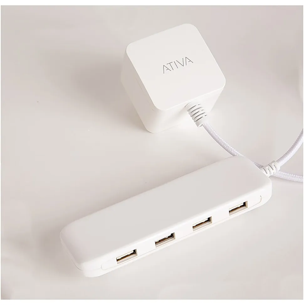Ativa® 4-Port USB Extension Bar Charger, White, 46902