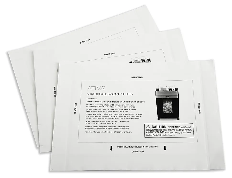 Ativa™ Shredder Lubricant Sheets, Pack Of 100 Sheets