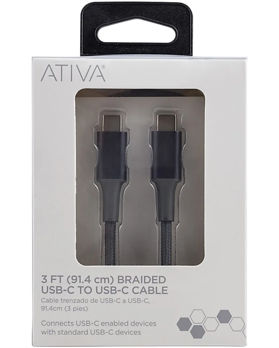 Ativa® USB-C Braided Charging Cable, 3', Gray, 45834