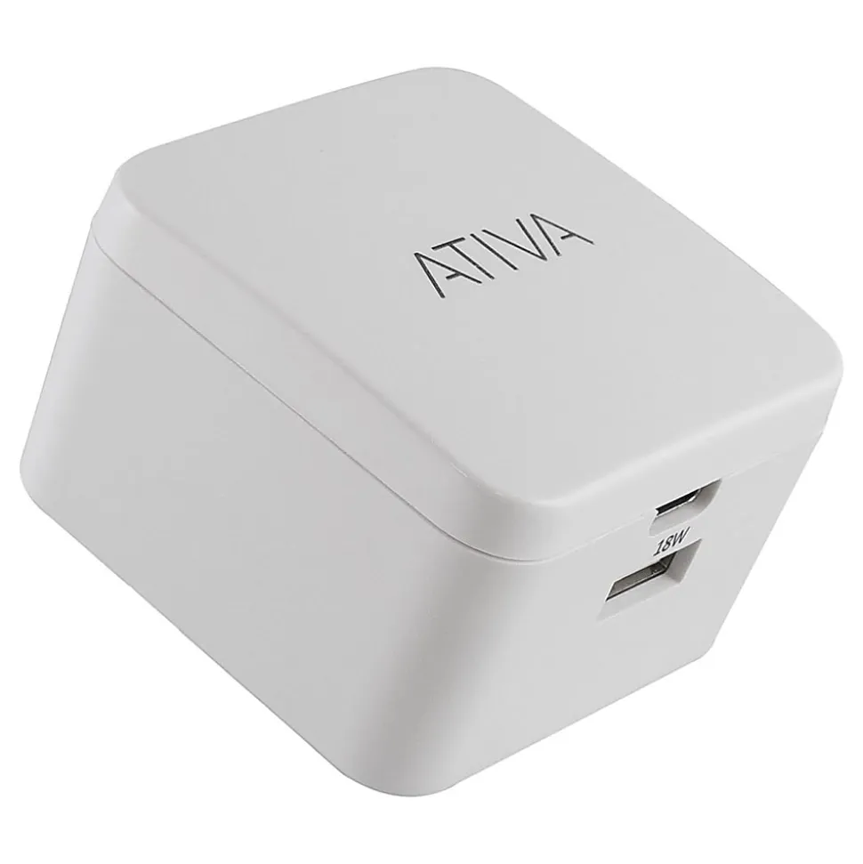 Ativa® USB Type-A And USB Type-C Wall Charger, White, 45868