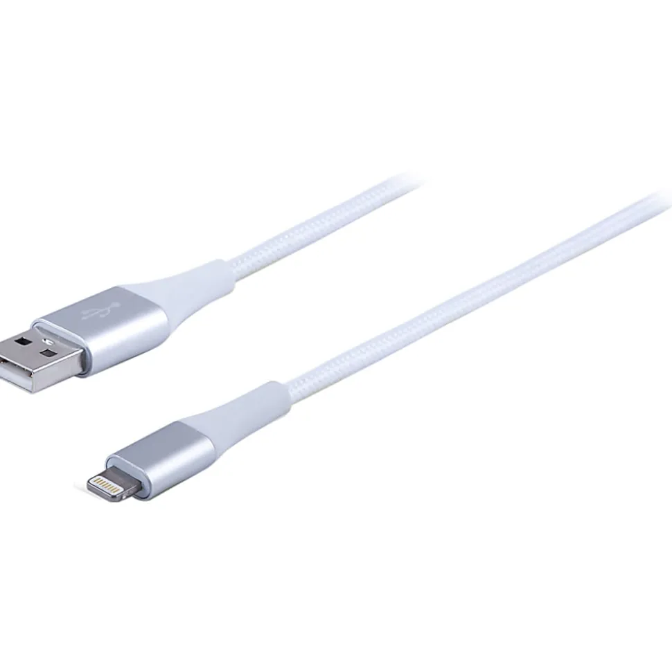 Ativa® USB-Type-A-To-Lightning Braided Aluminum Charge And Sync Cable, 3', White, 45842