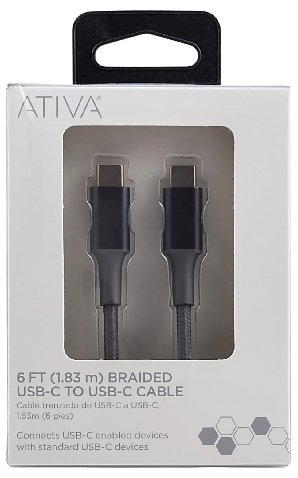 Ativa® USB-Type-C-To-USB-Type-C Premium Braided Charging Cable, 6', Gray, 45833