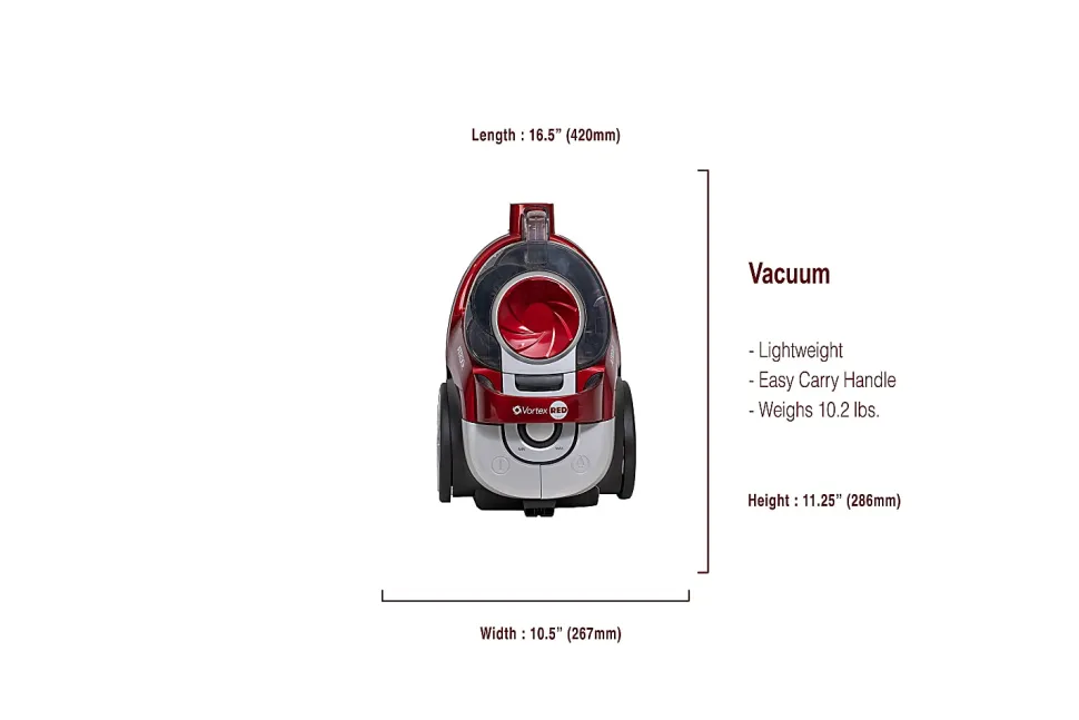 Atrix Vortex Bagless Canister Vacuum With HEPA Filtration, Red