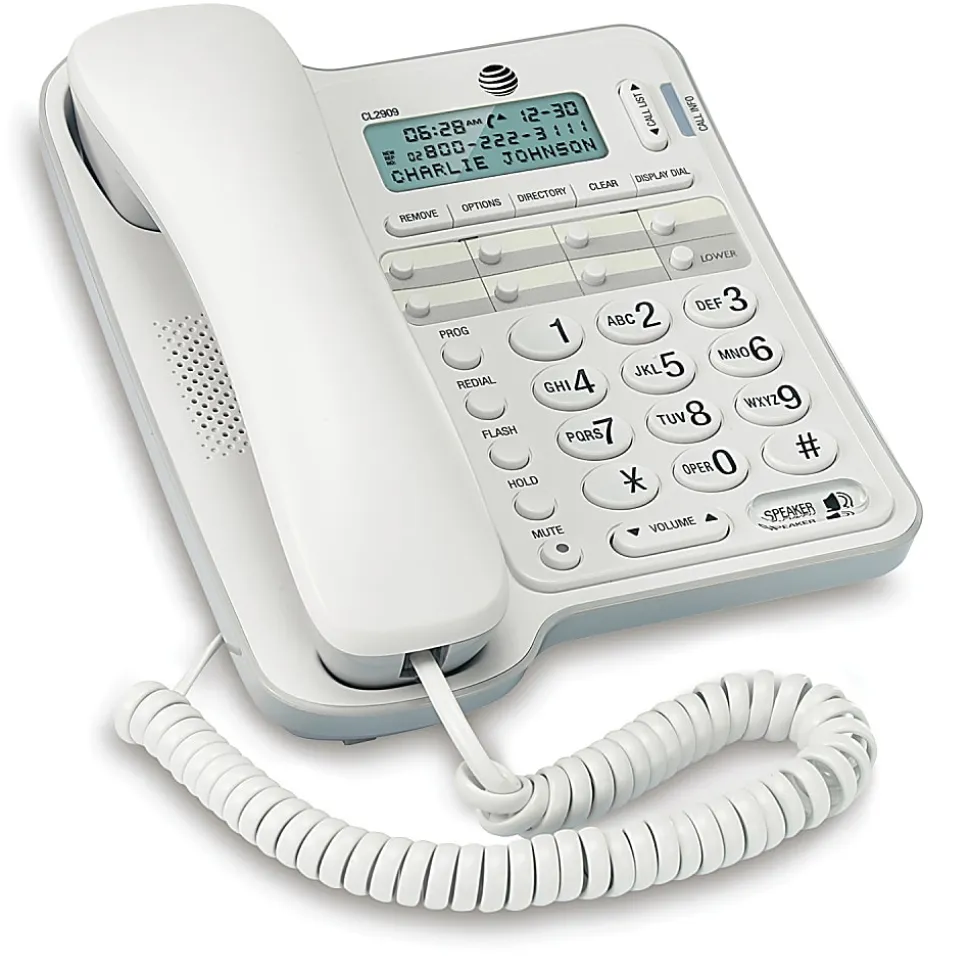 AT&T CL2909 Corded Phone with Speakerphone and Caller ID/Call Waiting, White