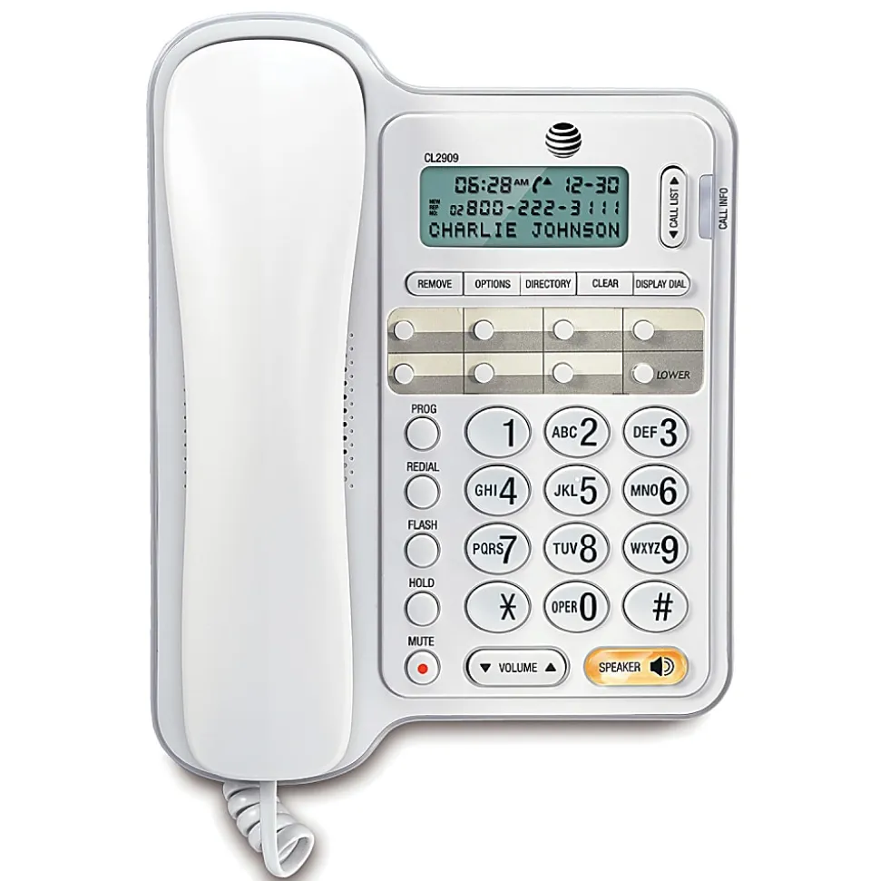 AT&T CL2909 Corded Phone with Speakerphone and Caller ID/Call Waiting, White
