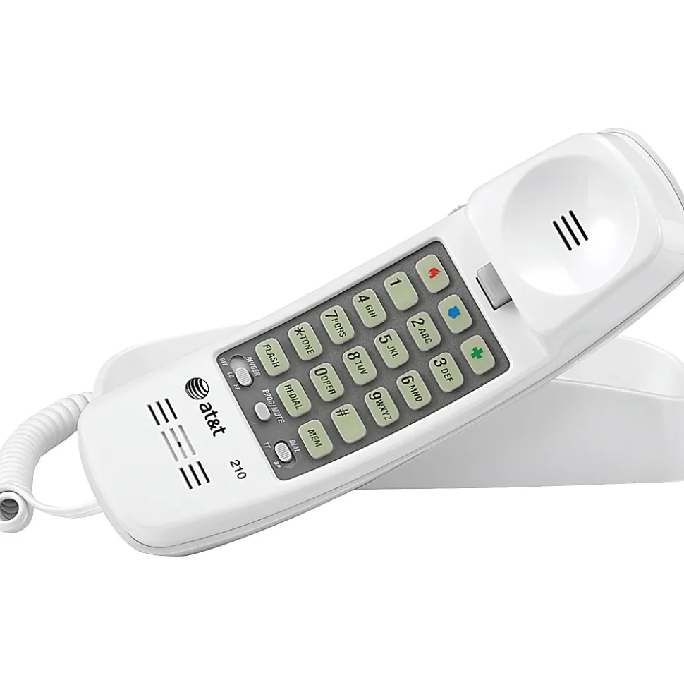 AT&T 210 Corded Trimline Phone with Speed Dial and Memory Buttons, White